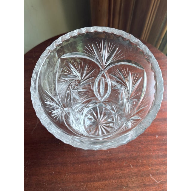 Glass Mid-20th Century Bohemian Cut Crystal Vase Pinwheel Starburst Pattern Scalloped Rim For Sale - Image 7 of 8