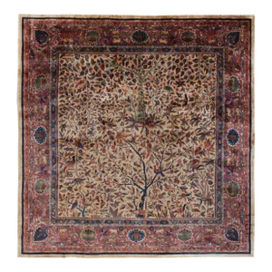 Antique Indo-Tabriz Square Rug With Pictorials and Floral Pattern | Rug & Kilim