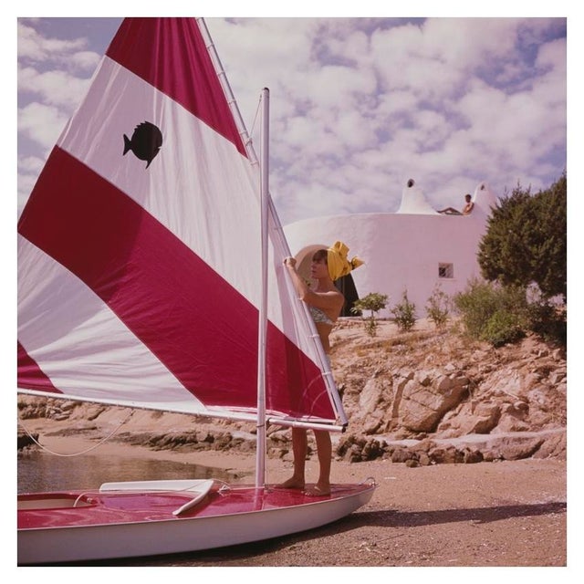 Bettina Graziani 1964 French fashion model Bettina Graziani (Simone Micheline Bodin) (1925 – 2015) adjusting the sail of a...