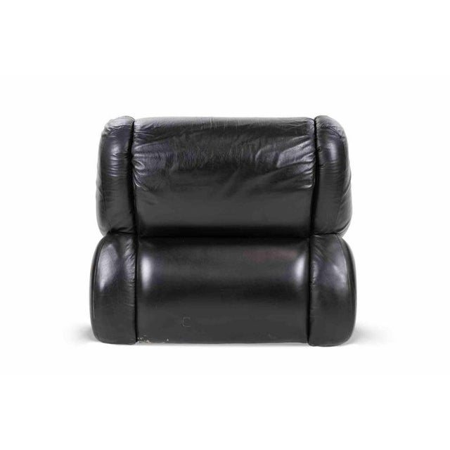 1970s Vintage Black Leather Armchair, Italy, 1970s For Sale - Image 5 of 8