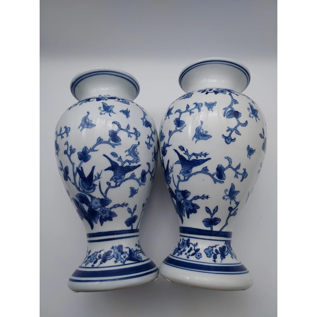 Ceramic Pair of 1980s Asian Blue & White Vases For Sale - Image 7 of 9