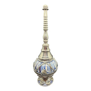 Traditional Moroccan Ceramic and White Metal Perfume/Rosewater Sprinkle For Sale