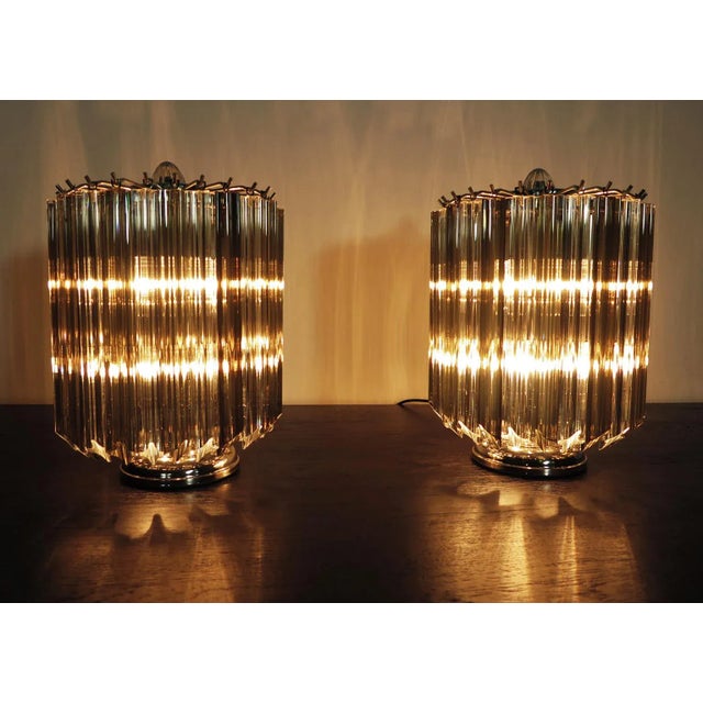 Gray Vintage Italian Glass Quadriedri Table Lamps, 1981, Set of 2 For Sale - Image 8 of 13
