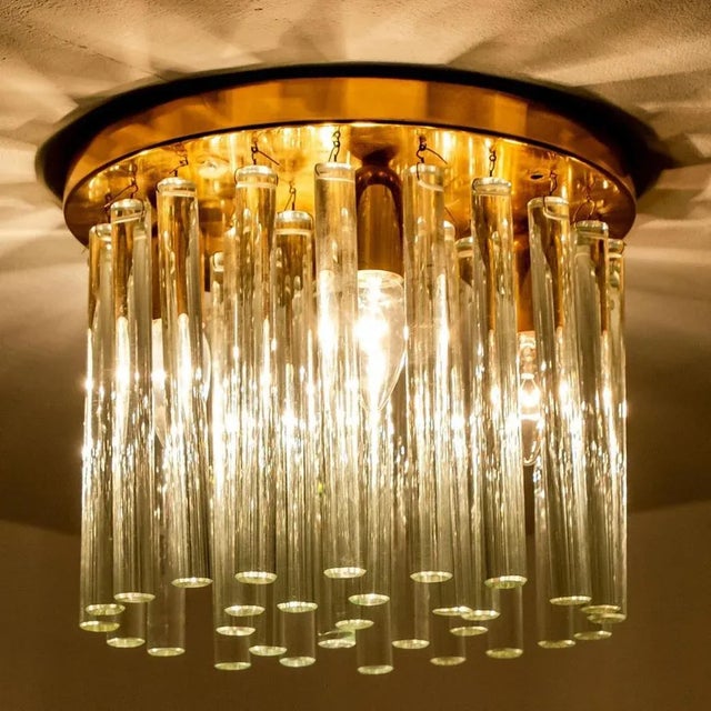 Gold Crystal Glass and Brass Flush Mount attributed to Ernst Palme, 1970s For Sale - Image 8 of 12