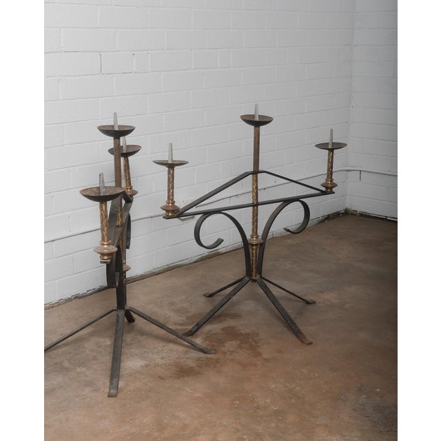 Late 19th Century Pair of Large Wrought Iron and Brass Church Candelabras For Sale - Image 5 of 10