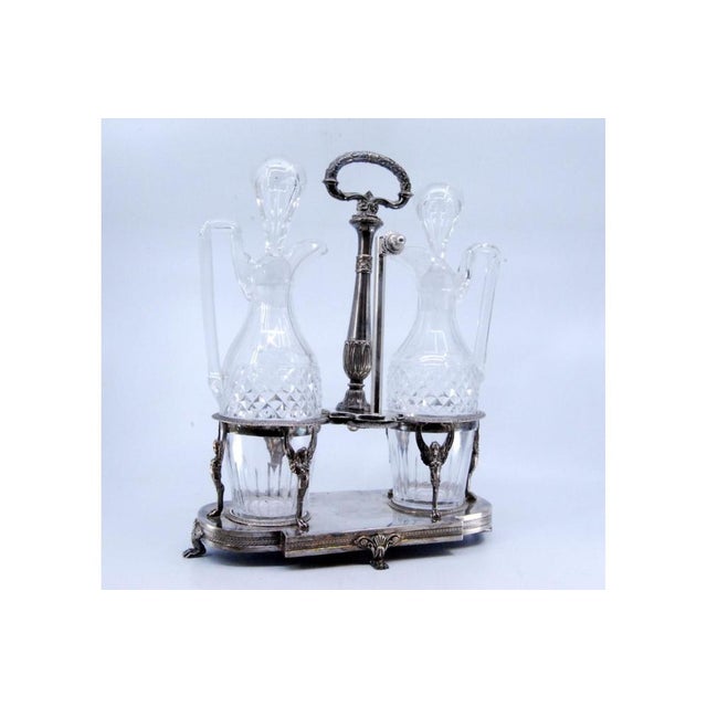 Silver and Cut Glass Cruets with Applications, Friezes and Reliefs, Set of 3, in Very Good conditions. Designed before...