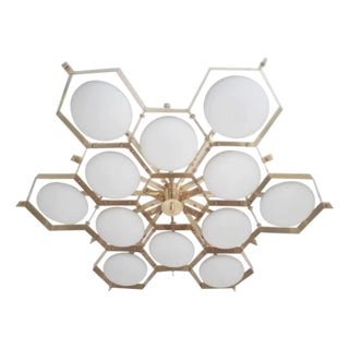 21st Century Beehive Polished Brass Matte White Murano Flush Mount by Fabio LTD For Sale