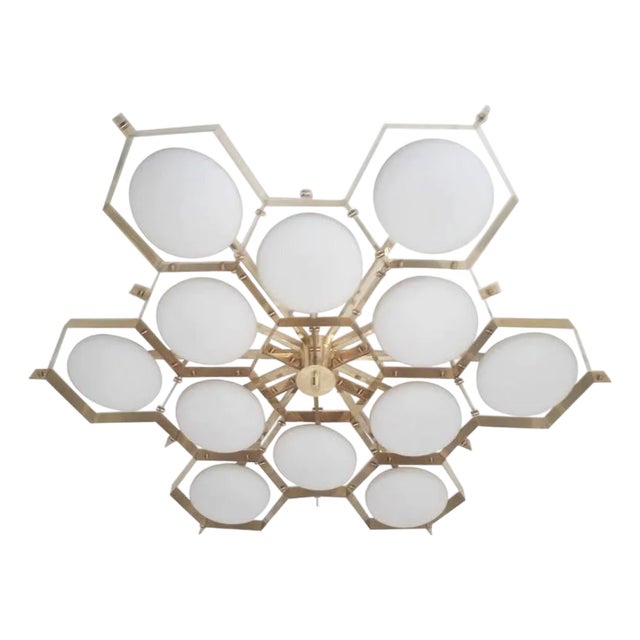 21st Century Beehive Polished Brass Matte White Murano Flush Mount by Fabio LTD For Sale