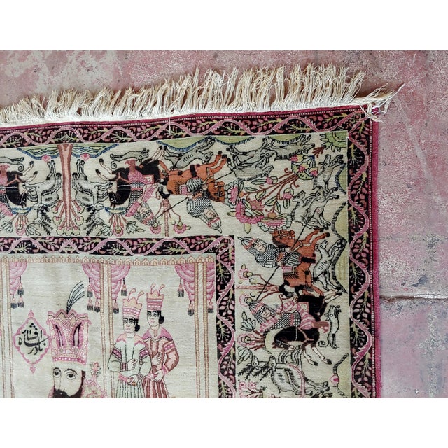 19th Century 19th Century Exquisite Persian Silk Kerman "Nader Shah" Pictorial Rug For Sale - Image 5 of 11