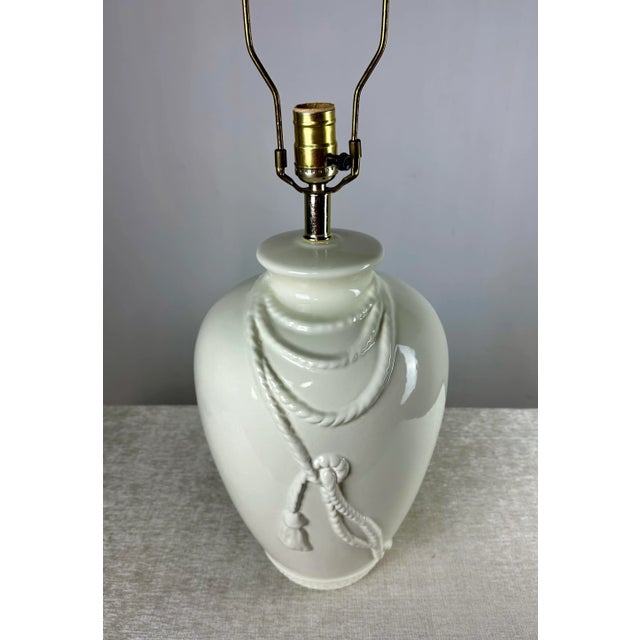 Vintage Rope Motif White Ceramic Ginger Jar Vase Table Lamp | Chairish