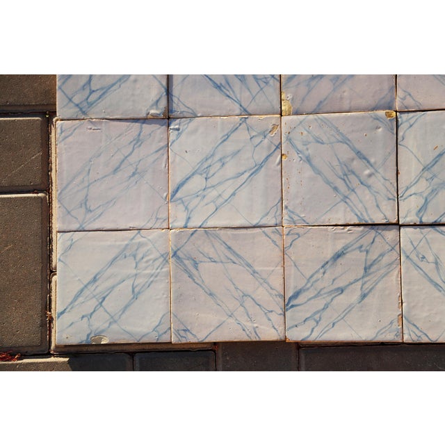 Rare Set of 31 Antique 19th Century Portuguese Tiles Blue & White Faux Marble For Sale - Image 6 of 18