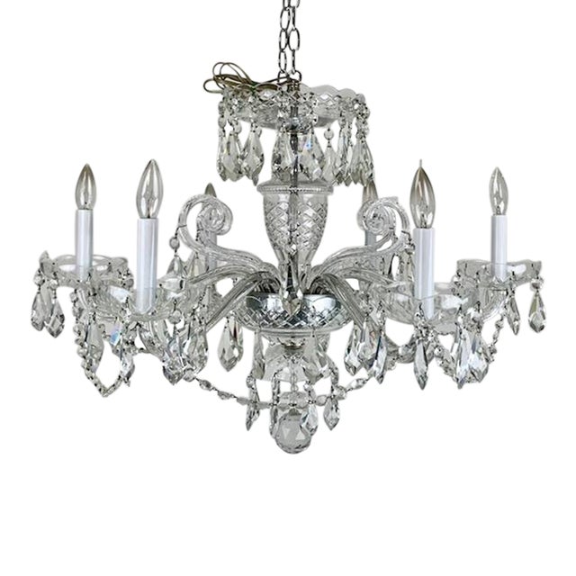 Six Arm Chechoslovakian Heavy Lead Crystal Chandelier, Unmarked For Sale