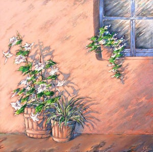 Gustavo Novoa, Spoken Shadows, Large Scale Modernist Southwest Adobe Oil Painting Gustavo Novoa