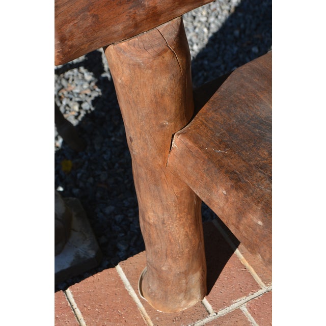 Wood Folk Art Handcrafted Unique Rustic Log Solid Wood Bench Seat / Wide Chair For Sale - Image 7 of 18