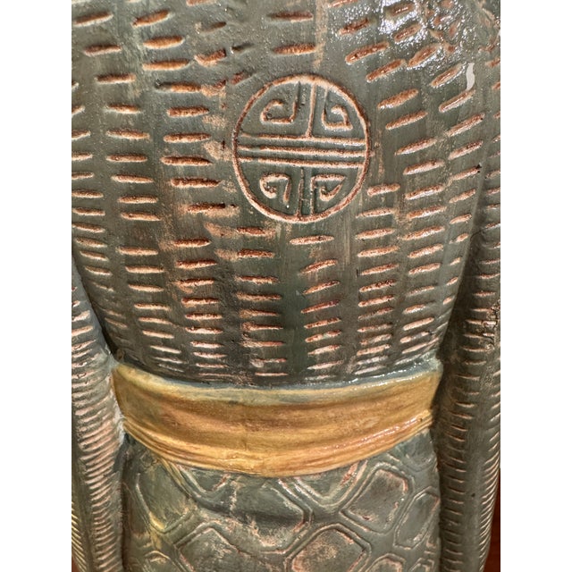 Stunning Vintage Chinoiserie Chinese Confucious Figurine that stands 21 inches tall. Beautiful blue and green colors, a...