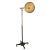 Vintage industrial chrome floor lamp with black cast iron base on wheels. Removable steel screen covers the bulb area.