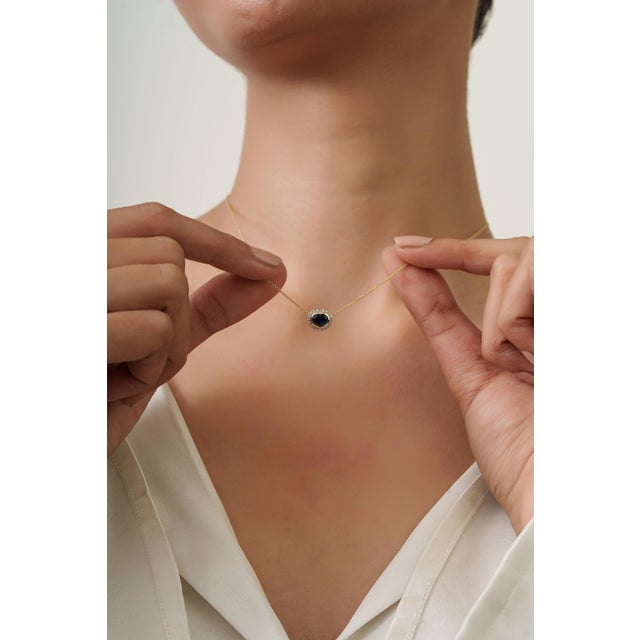 Mid 20th Century Inspired Sapphire Diamond Heart Necklace in 14k Gold For Sale - Image 10 of 14