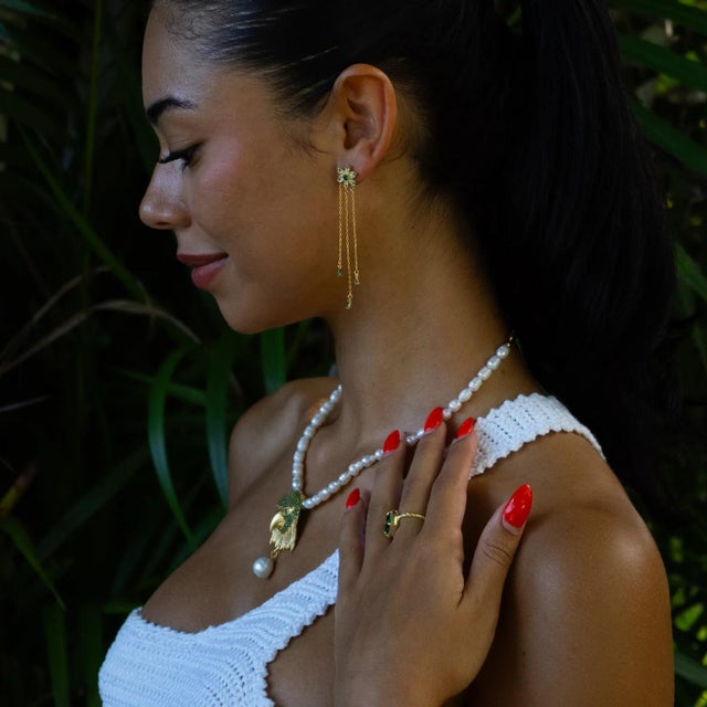 Metal Blossom Glow Emerald Drop Earrings, A Pair For Sale - Image 7 of 8