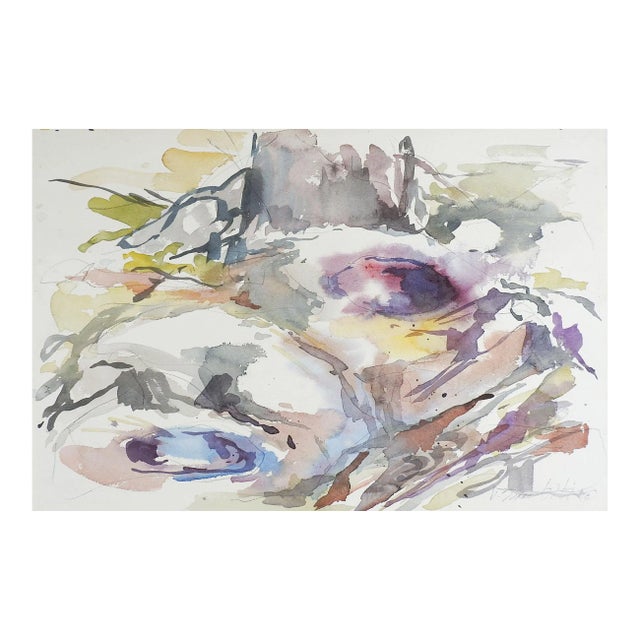 Late 20th Century Jewel Tone Abstract Watercolor Painting For Sale