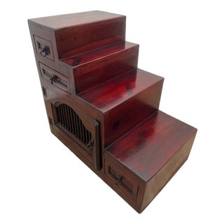 Vintage Japanese Kaidan Tansu Step Chest Swing Door Cabinet Three Drawers 1950's For Sale