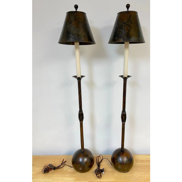 20th Century French Modern Patinated Bronze Sculptural Lamps - a Pair For Sale - Image 10 of 12