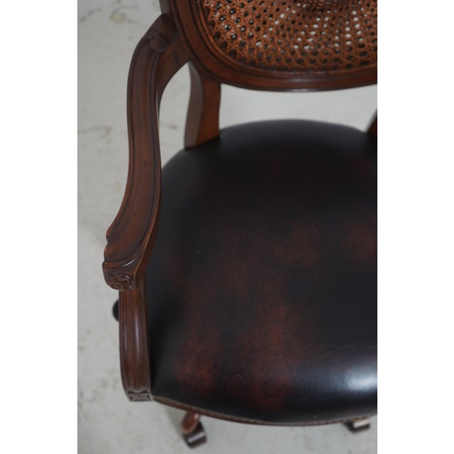 Vintage French Carved Cane Back Swivel Leather Desk Chair For Sale In Philadelphia - Image 6 of 18