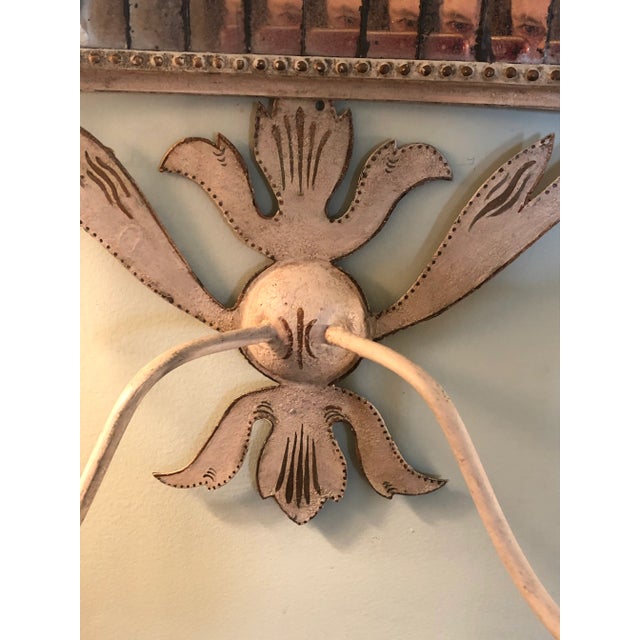 1960s 1960s White Painted Tole Decorative Mirror with Candle Sconces For Sale - Image 5 of 10