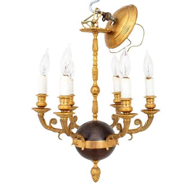 Louis XVI Style Gilt & Patinated Bronze Chandelier For Sale