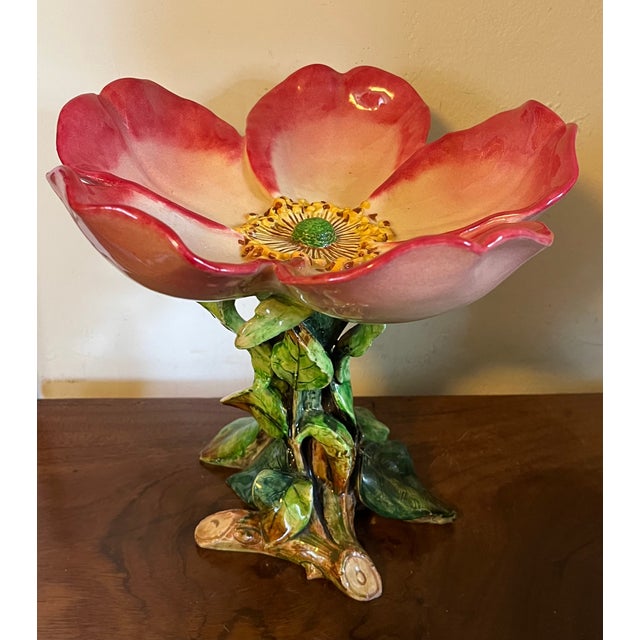 Antique 19th Century French Majolica Flower Centerpiece Tazza Compote by Delphin Massier For Sale - Image 9 of 12