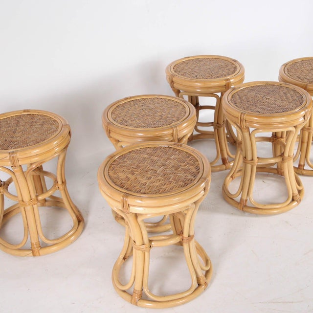 Rattan Stools, 1980s, Set of 6 For Sale - Image 9 of 11