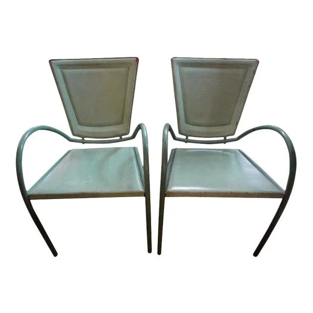 Italian Iron and Leather Chairs by Sawaya & Moroni - a Pair For Sale - Image 10 of 11