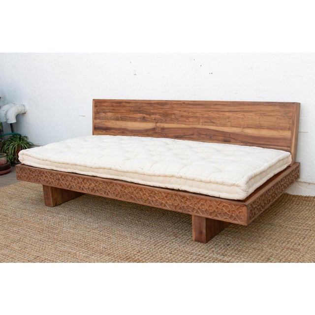 Reclaimed Wood Modern Moroccan Carved Low Sofa For Sale In Los Angeles - Image 6 of 14