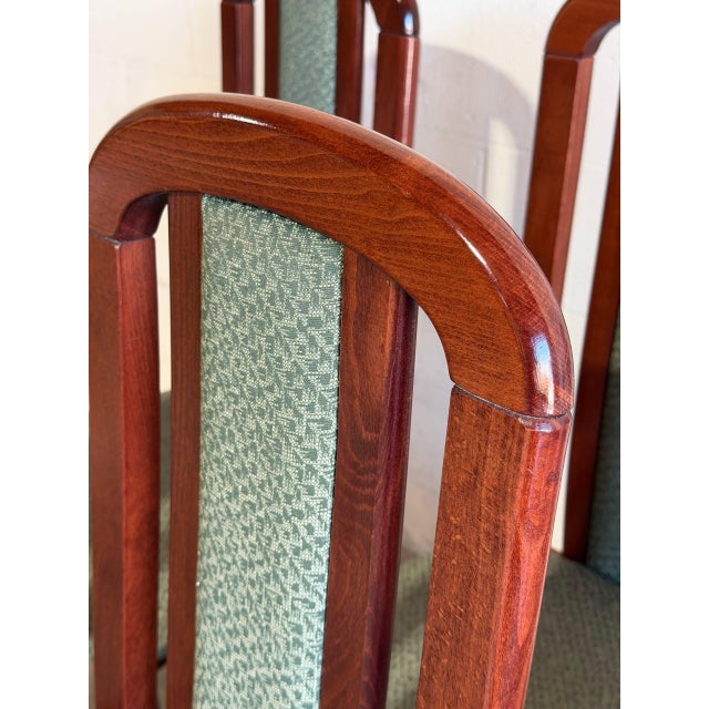 High Back Wooden Dining Chairs Set of 8 With Green Upholstery Vintage Mid-Century Modern For Sale - Image 9 of 9