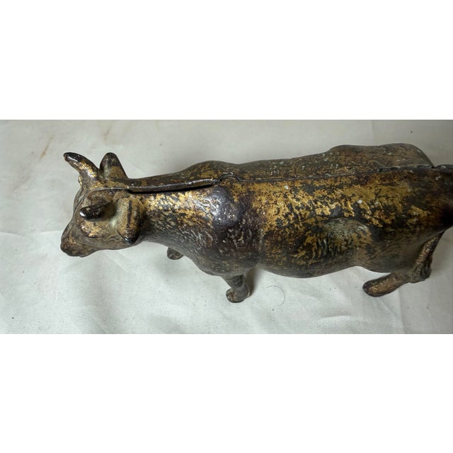 1920s Antique 1920's Cast Iron Gold Cow Animal Still Coin Penny Bank – A.c. Williams For Sale - Image 5 of 11