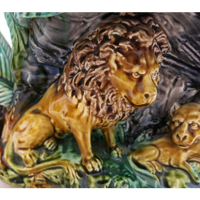 Green Antique French Onnaing Majolica Blackamoor and Lions Jardinière, C. 1900 For Sale - Image 8 of 12