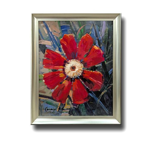 Clemantis Alannah: Original Framed Red Flower Painting on Canvas. High Gloss. Dimension: 18in x 22in Kanayo Ede Studio...
