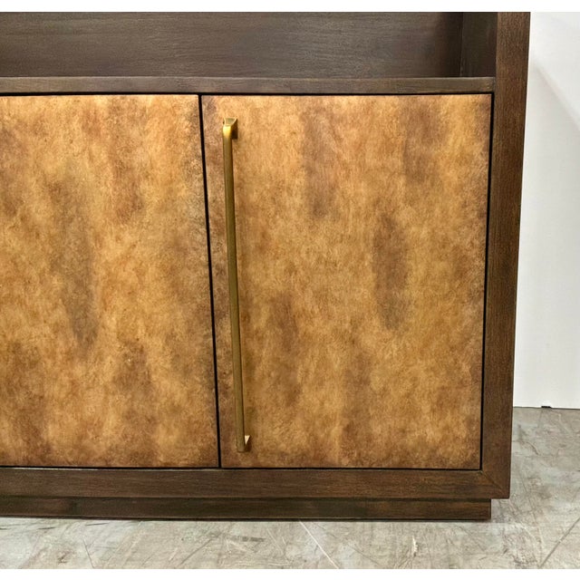Modern Wood and Cooper Three Door Bar Cabinet For Sale - Image 4 of 8