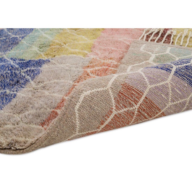 Textile Colorful Honeycomb Trellis Hand-Knotted Moroccan Wool Rug | 13'9" X 9'10" | One of a Kind For Sale - Image 7 of 8