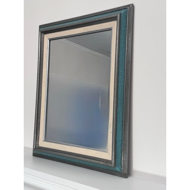 Mid Century Traditional Mint Green & Silver Wood Wall Mirror For Sale In Houston - Image 6 of 12