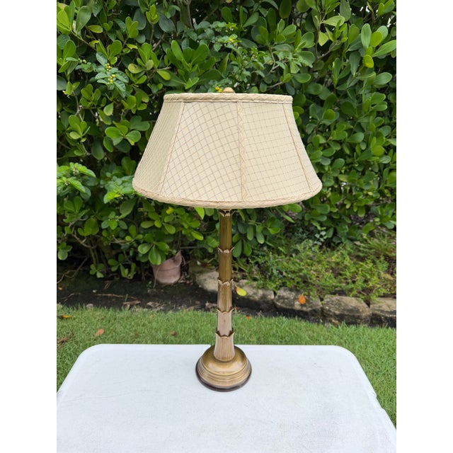 Chinoiserie Vintage Frederick Cooper Torchère-Style Brass Table Lamp With Original Shade For Sale - Image 3 of 12