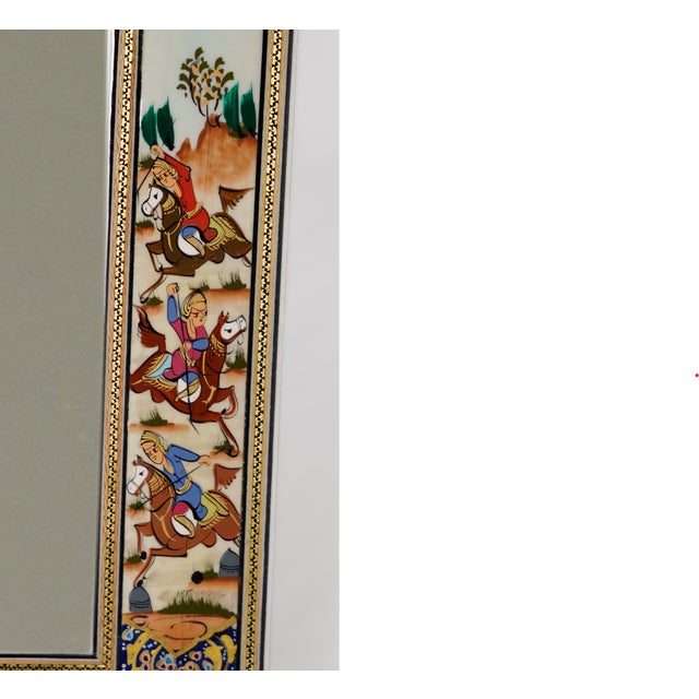 Hand-Painted Polo Scene Mirror – Indigo Miniature Artwork Frame, 33.5 × 28 Cm | Pilardi For Sale - Image 4 of 4