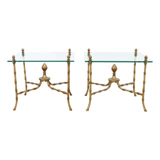 Pair of Hollywood Regency Faux Bamboo Maison Bagues Style Cocktail End Tables For Sale