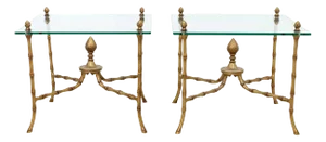 Pair of Hollywood Regency Faux Bamboo Maison Bagues Style Cocktail End Tables