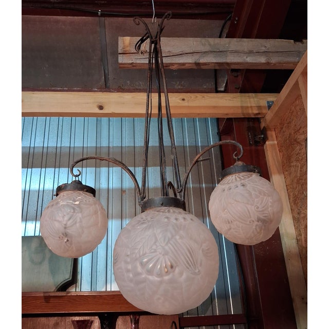 Art Deco Chandelier with Four Lights attributed to Muller, 1890s For Sale - Image 3 of 6
