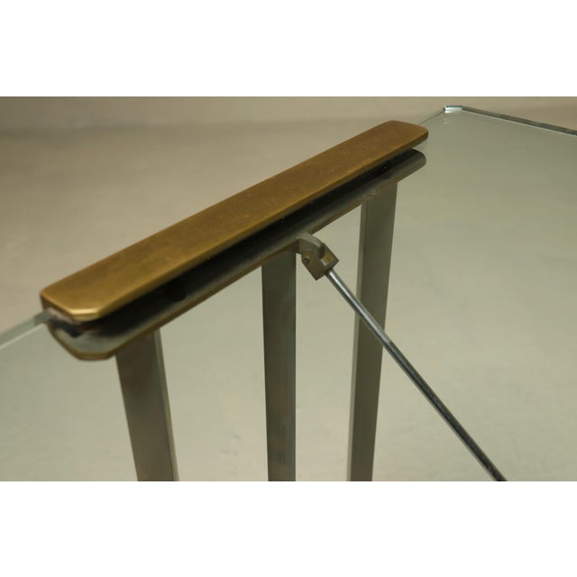 Goldenrod Console Table with Brass Details and Glass Top by Peter Ghyczy, 1970s For Sale - Image 8 of 15