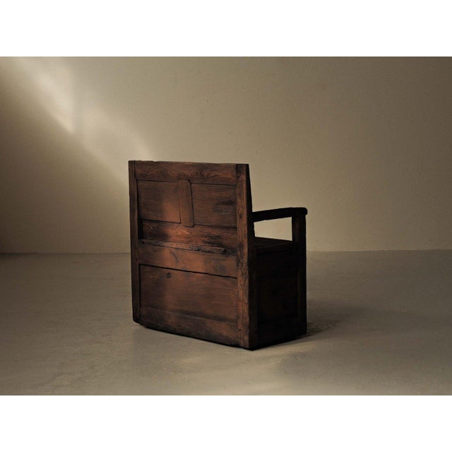 Brown Antique French Folk Bench with Storage Chest in Wood For Sale - Image 8 of 14