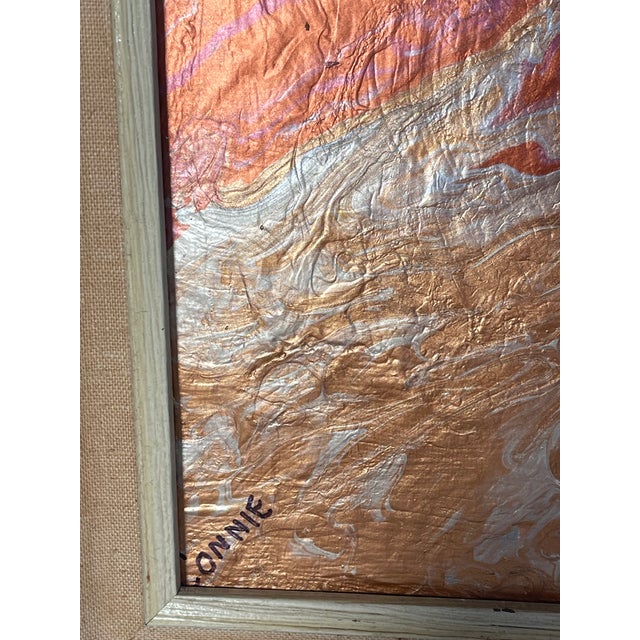 Textile 1970s Three Shades of Gold Abstract Modern Acrylic on Canvas Painting Signed For Sale - Image 7 of 7