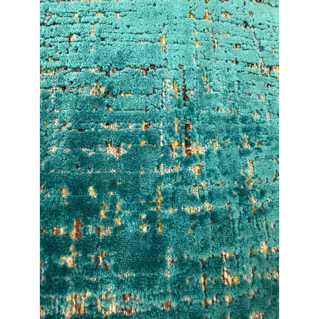 Op Art Green Sheared Velvet-Blend Pillow With New Insert For Sale - Image 3 of 8