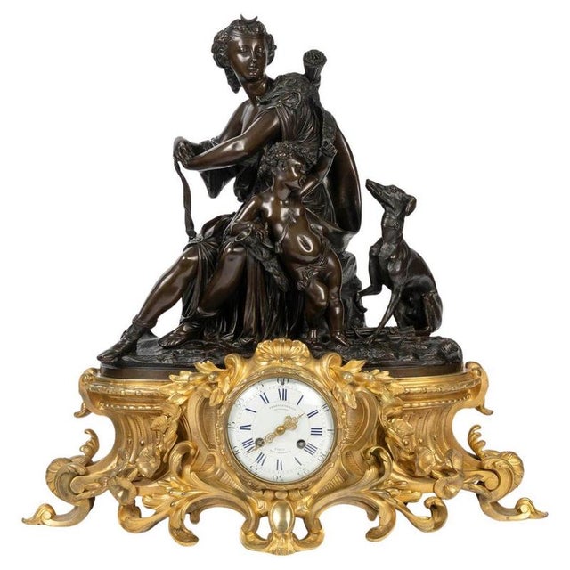 Large Clock with Diana the Huntress and Putto, 19th Century For Sale - Image 12 of 12