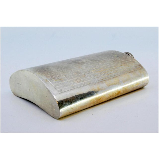 Metal Whiskey Flask in Guilloche Silver with Monogram Coat of Arms and Screw Cap For Sale - Image 7 of 9